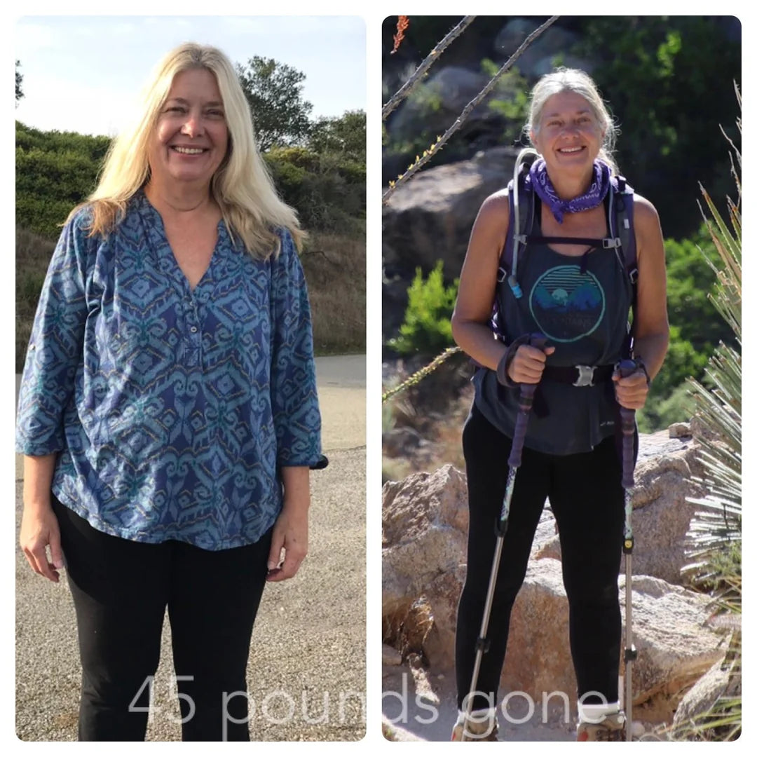 image shows before & after when a customer loose 45 pounds