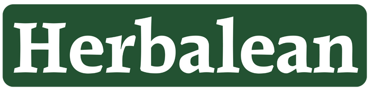 Herbalean brand logo in green and white.