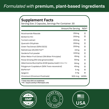 Supplement Facts Charts of Herbalean GLPure Capsules