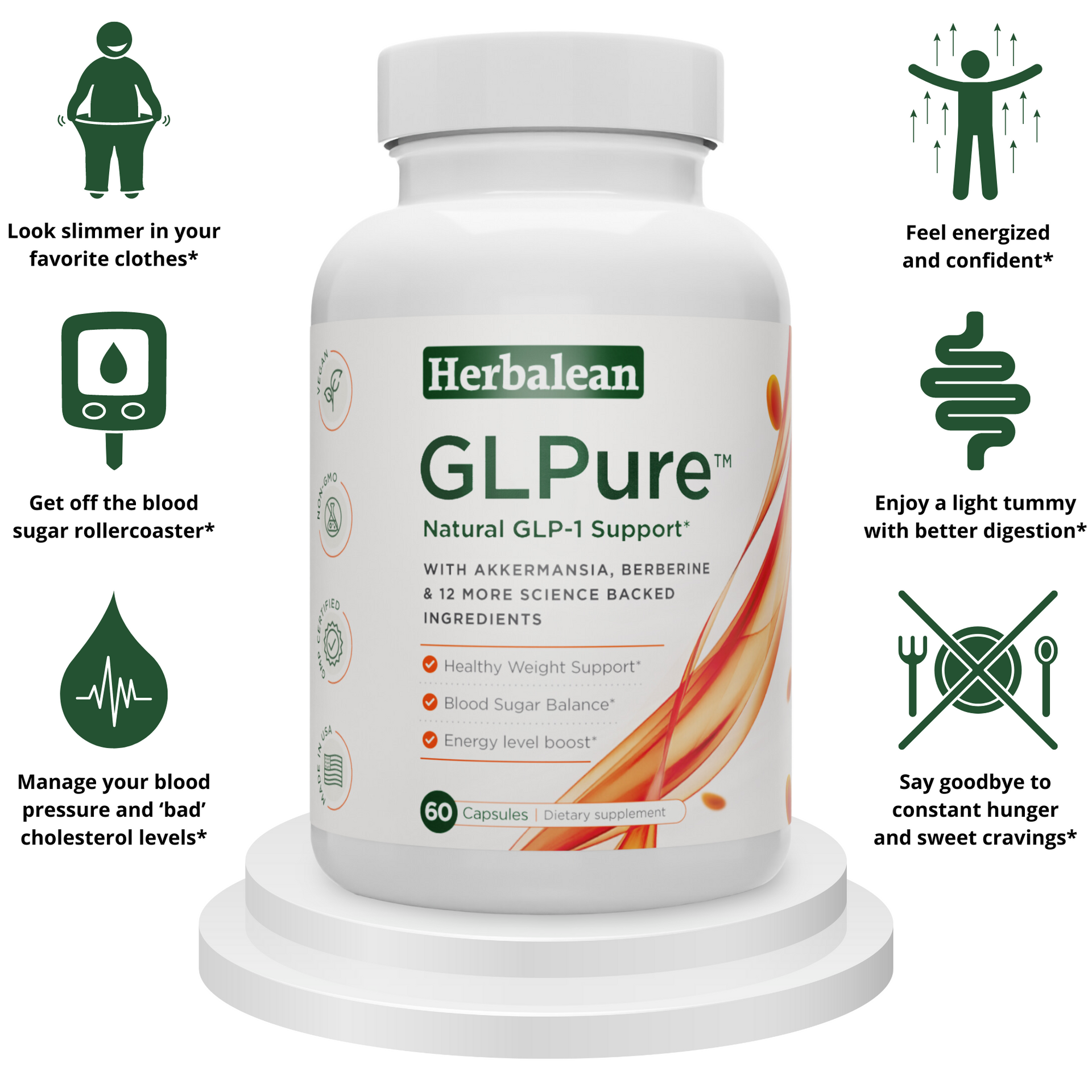 glp-1+ herbalean Therapeutics, GLP-1 Support, With Berberine HCl, 120 Veg Capsules Curb appetite, boost metabolism &