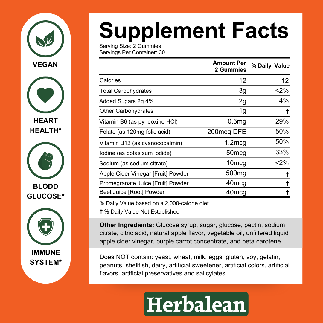 Supplements facts of Herbalean's Apple Cider Vinegar Gummies