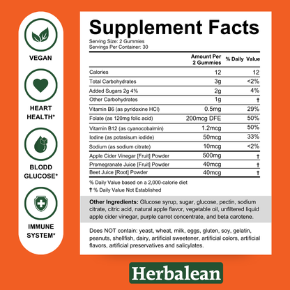 Supplements facts of Herbalean's Apple Cider Vinegar Gummies