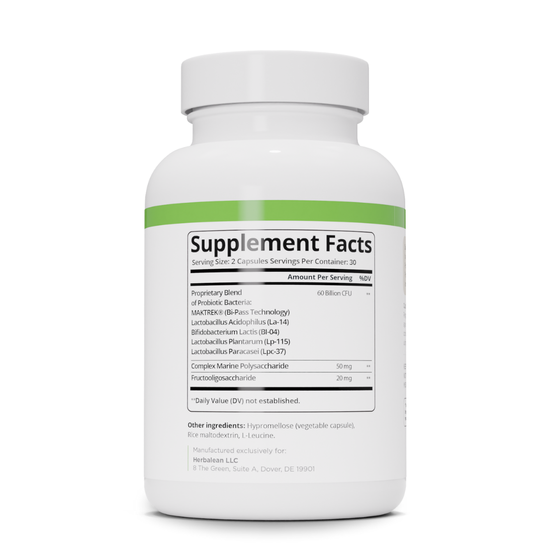 Supplement Facts of Herbaleans's 60 Billion Skinny Probiotics